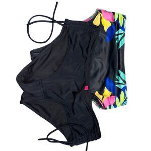 Victoria's Secret PINK Women's BUNDLE High Waist Bikini Bottom Black‎ and Floral
